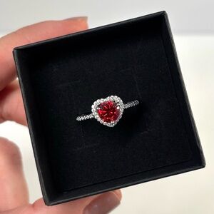 Sterling silver fire red moissanite heart ring